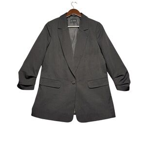 ET VOUS Women’s Ruched Sleeve Blazer Size 12 Black One Button Single Breasted